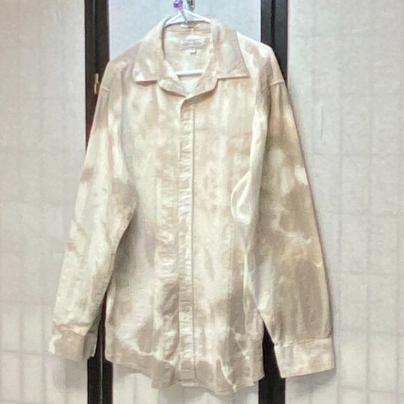 Eighty Eight Long Sleeve Collared Button Up Watercolor Stripe Shirt White Tan XL - Picture 4 of 11